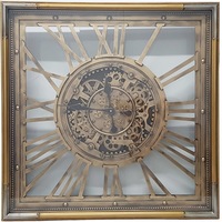 Roma Square 80cm Moving Cogs Clock - Gold w/ silver