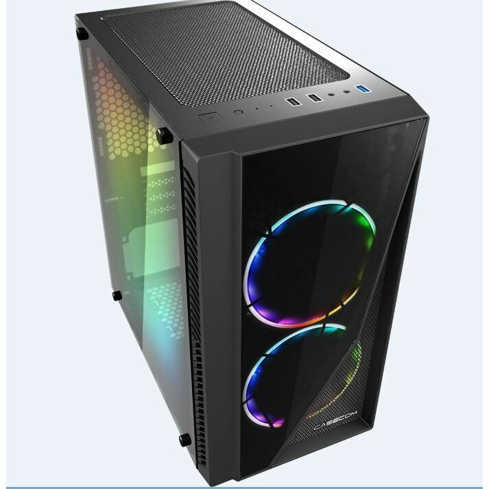 CASECOM Gamming XM-91 Front & Side Transparent Temper glass Micro ATX with no PSU-has 2x 12CM 6 colours Single ring LED fans , 0.5SPCC