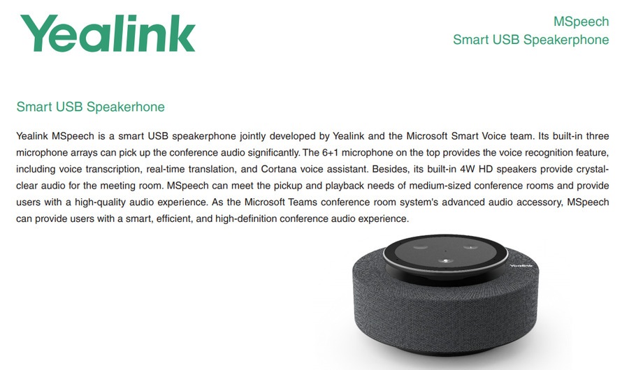 Buy YEALINK MSpeech Smart USB Speaker, builtin 3 microphone arrays