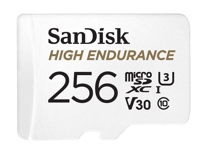 SANDISK 256GB High Endurance microSDHC Card SQQNR 20,000 Hrs UHS-I C10 U3 V30 100MB/s R 40MB/s W SD adaptor 2Y