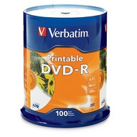 VERBATIM DVD-R 4.7GB 100Pack of White InkJet 16x, Compatible for Full-Surface, Edge-to-Edge Printing, Superior ink absorption on high-resolution 5,760 DPI