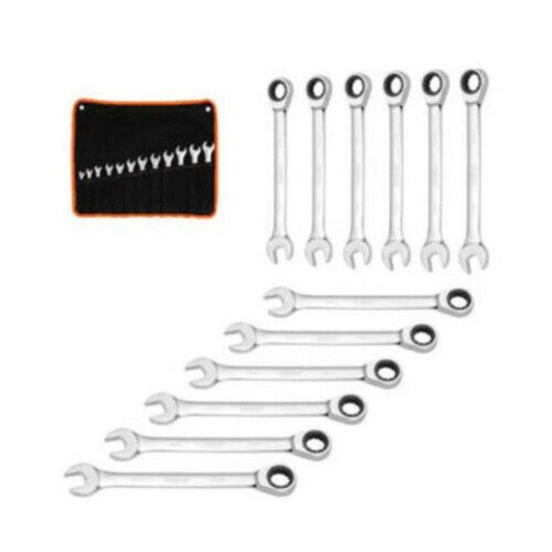 12Pc Ratchet Spanner Set Metric Open & Ring Wrenches 8 19Mm Cr V + Rolling Bag Ratchet Wrenches Australia