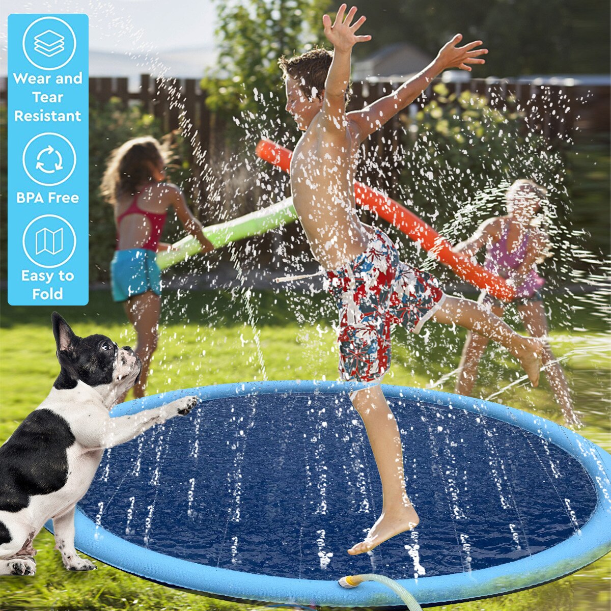 150cm Blue Water Sprinkler Outdoor Play Mat for Kids, Dogs and Kidsat