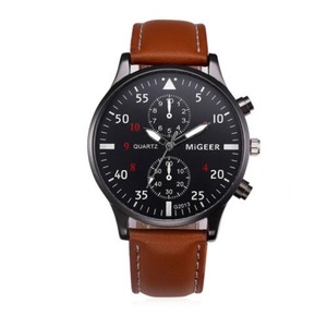 Veile Studios Trendy Leather Band Men Quartz Watch Brown Watches
