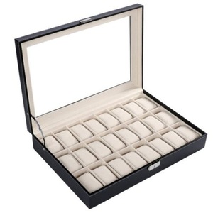 Veile Studios 24 Grids Pu Leather Watch Box With Transparent Glass Cover Black Jewelry Storage Case Organizer M Germany Boxes & Cases