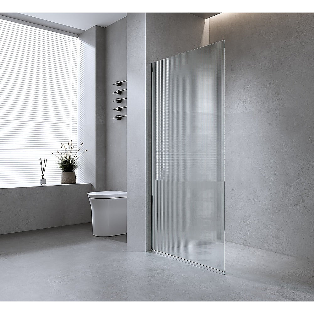 Buy 80Cm Reeded Single Shower Glass Screen With Chrome Wall Channel ...