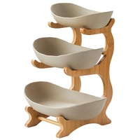 Bamboo Ceramic Two Or Three Layer Fruit Plate Snack Platter Candy Dish Trays