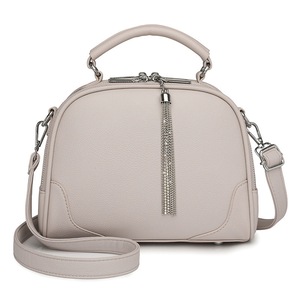 Beige Chic Mini Round Crossbody Bag For Women Elegant Handbag With Tassel Accent Women's Bags & Handbags