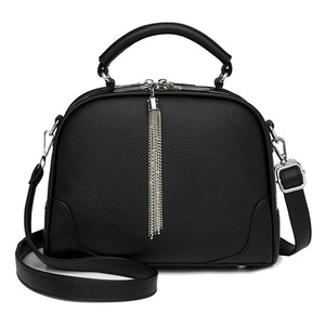 Black Chic Mini Round Crossbody Bag For Women Elegant Handbag With Tassel Accent Women's Bags & Handbags