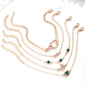 Veile Studios Bohemian 5Pc Green Crystal Jewelry Set For Women Heart Wedding Engagement Fashion Bracelets