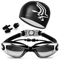 Yjm978 Hd Waterproof Anti Fog Swimming Glasses With Cap Black Caps