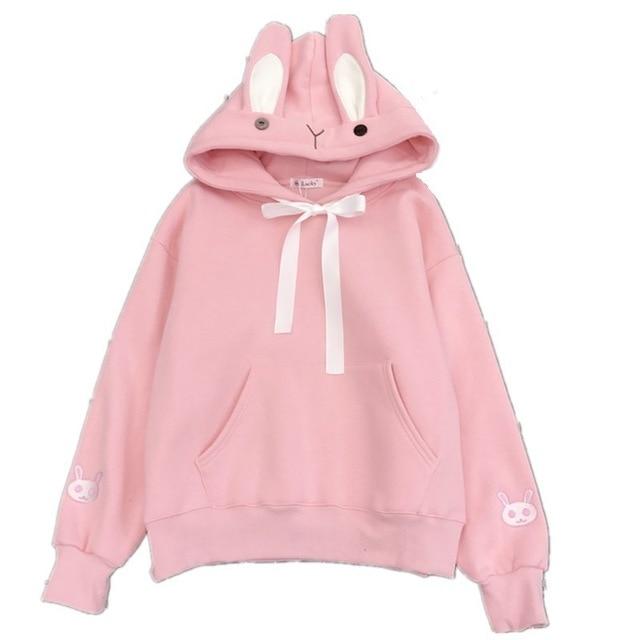 Cute Kawaii Rabbit Ears Hoodie Sweatshirt Loose Comfy Sweater