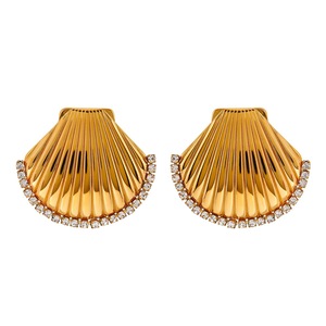Veile Studios Scalloped Shell With Rhinestones And Titanium Steel For Women Ladies Jewelry Earrings