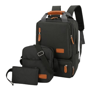 Elosung 3 Piece Black Travel Backpack Set Stylish Multi Functional Shoulder Bag Pouch Bags
