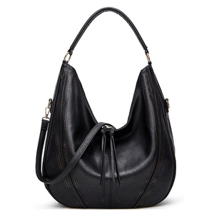 Elosung Black Distressed Faux Leather Hobo Bag Large Capacity Shoulder For Women Women's Bags & Handbags