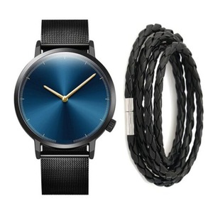 Veile Studios Fashion Casual Men's Chronograph Stainless Steel Mesh Quartz Wrist Watch Set Ocean Blue Watches