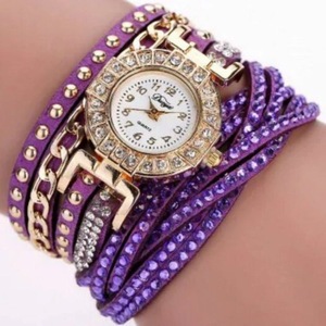 Veile Studios Fashion Lady Crystal Rhinestone Diamond Business Casual Quartz Bracelet Watch Purple Watches