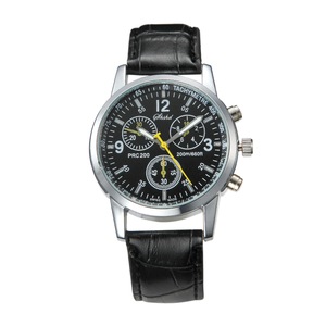 Veile Studios Fashionable Men Casual Watch Three Eye Six Needle Leather Strap Waterproof Wristwatch Watches