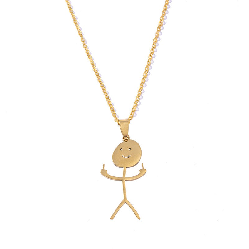 Funny Doodle Necklace Hip Hop Smiley Stick Figure Pendant Hand Gesture Middle  Finger Necklaces, Fuck You Little Man Pendant and Earring, BFF - Etsy
