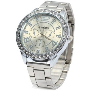 Veile Studios Male Quartz Watch With Diamond Bezel Stainless Steel Band Silver Watches