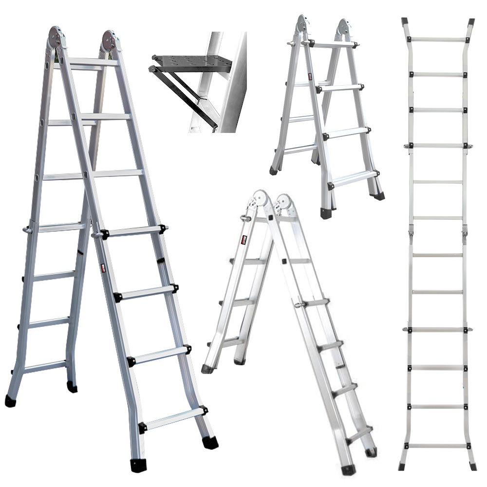 Buy Pro 4M Folding Aluminium Multipurpose Ladder W/ Workshelf Platform ...