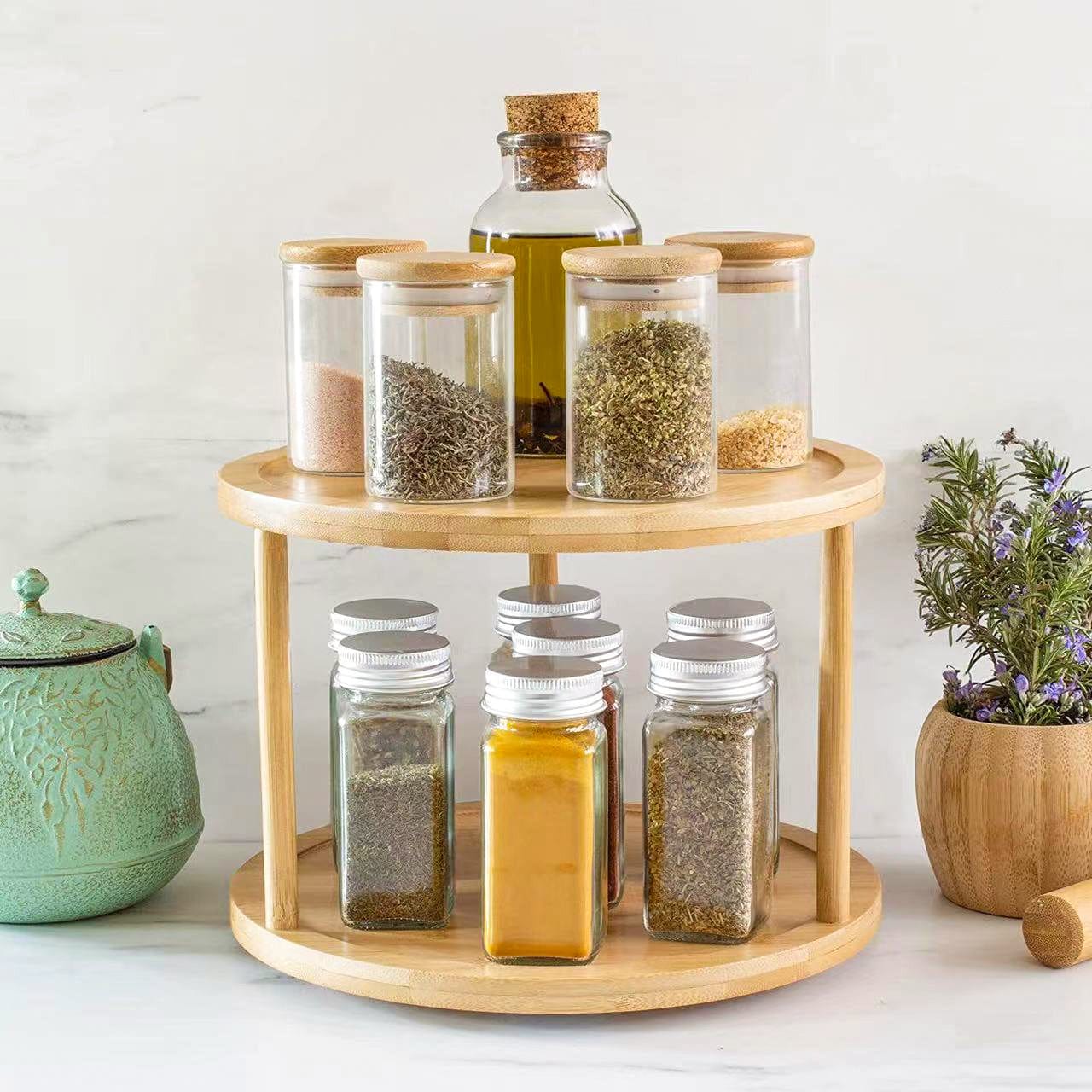 Turnable Spice Rack Buy Lazy Susan 2 Tier Rotating Spice Rack Turnable Kitchen Shelf Bamboo ...