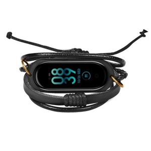 Leather Replacement Wrist Strap For Xiaomi Mi Band 3 / 4 Black Watch Bands