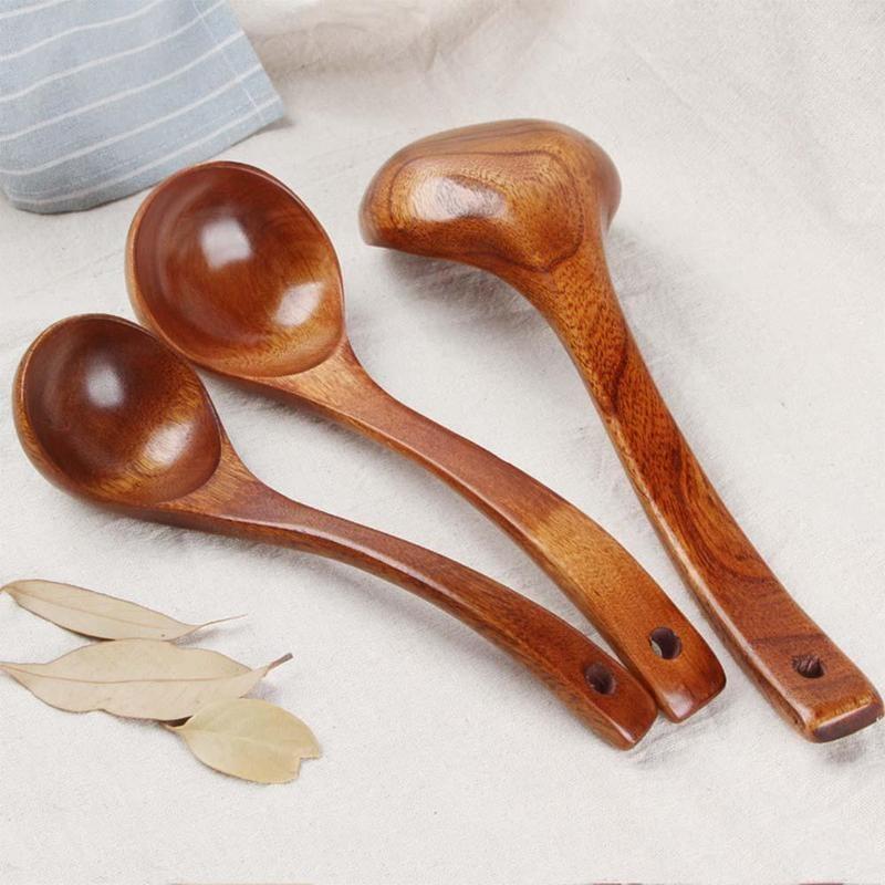 Long Handled Bamboo Wooden Soup Spoons Kitchen Utensils Ladle | Buy ...