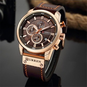 Veile Studios Male Quartz Watch Casual Chronograph Leather Strap Men Wrist Brown Watches