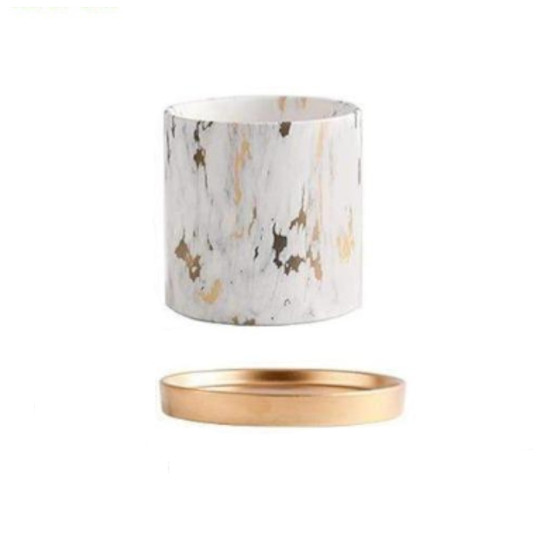 Marble Design White Pot With Gold Tray Nordic Home Decor