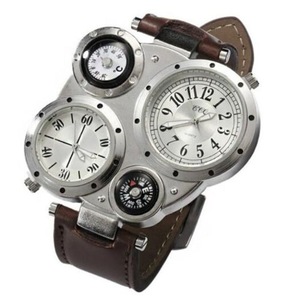 Veile Studios Men Fashion Creative Compass Chronograph Leather Quartz Sport Watch Rosy Finch Watches