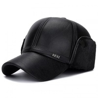 Men's Fall Winter Pu Ear Protective Warm Hat Elderly Outdoor Leisure Baseball Cap Black Hats & Headwear