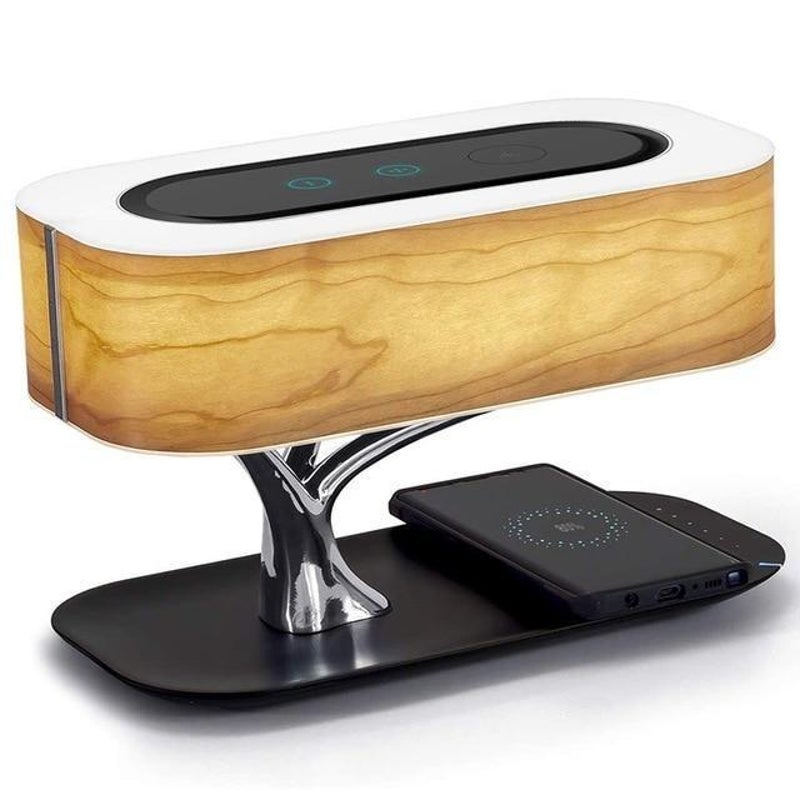 Modern LED Bedside Table Lamp with Wireless Phone Charger and Bluetooth