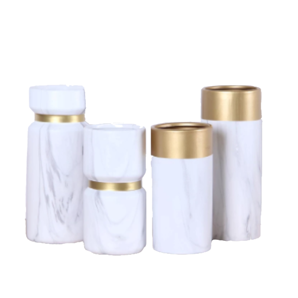 Opulent Vase White/Gold Marble Design Elegant Home Decor