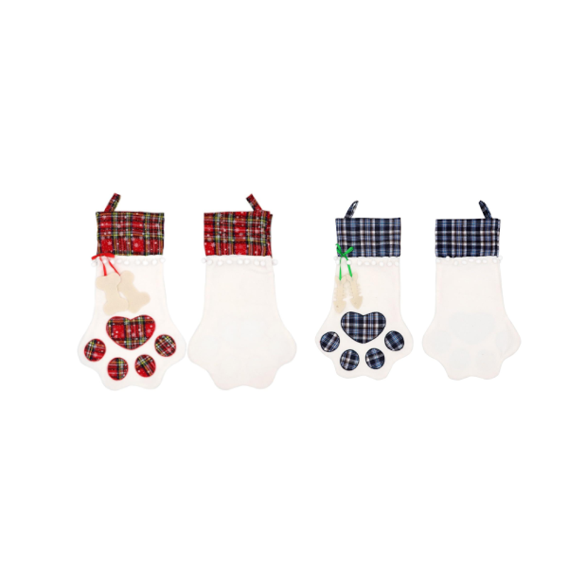 Buy Red Or Blue Plaid Paw-Shaped Pet Christmas Stocking For Dogs Or ...