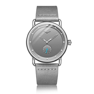 Silver Elegant Mens Watch With Leather Band Small Seconds Onion Crown Detail Watches
