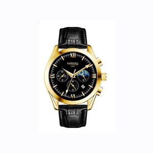 Veile Studios 1666P Leather Male Quartz Watch Multi A Black Band Gold Case Watches