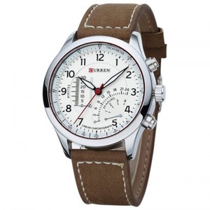 Veile Studios 8152 Men's Waterproof Matte Genuine Leather Quartz Watch Luminous Wristwatch Unique Timer Dial White Watches