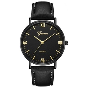 Veile Studios Fashion Casual Simple Large Dial Leather Cool Quartz Wrist Watch Black Watches