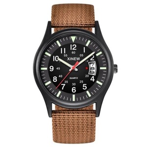 Veile Studios Men's Fashion Noctilucent Calendar Chronograph Canvas Quartz Sport Watch Brown Watches