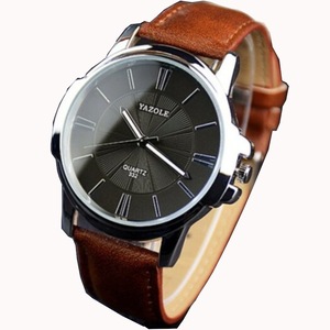 Veile Studios 332 Men Trendy Leather Band Luminous Quartz Watch Brown Black Dial Watches