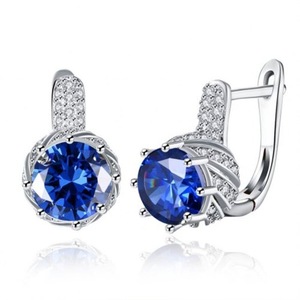 Veile Studios Vintage Round Circle Cubic Zirconia Geometric Blue Silver Big Hoop Women Jewelry Earrings