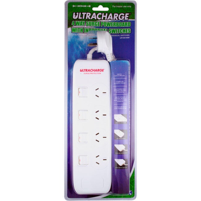 ULTRACHARGE Surge Protected Powerboard 4 slots for Indoor use only