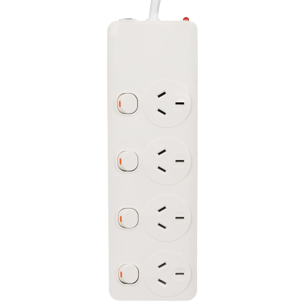 Arlec 1.8m 4 Outlet Lead Surge Protect Powerboard Individual ON/OFF Switch