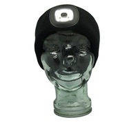 Black Beanie with rechargeable LED Head Lamp Keeps Warm