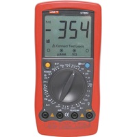 Digital multimeter on screen test lead connection prompts