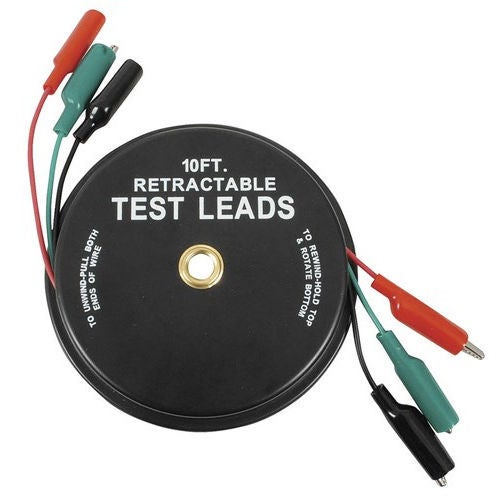 Retractable 3m Red Black & Green Lead Alligator Test Troubleshooting Cable Set