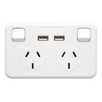 TESLA PT9822 Double Outlet PowerPoint with Dual USB Charger White