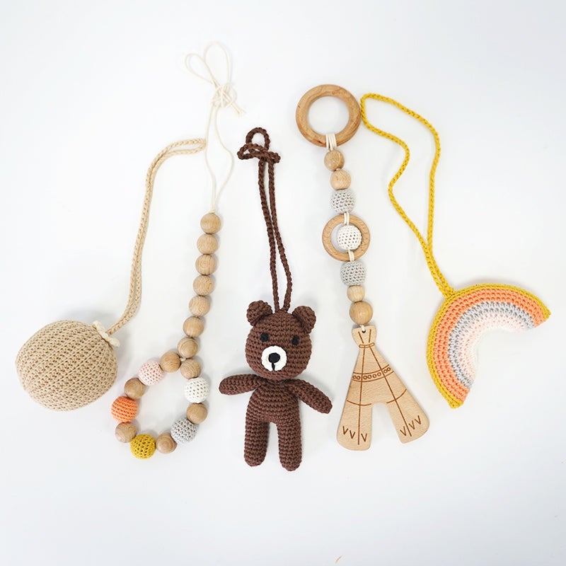 Handmade Hanging Crochet Bear Toys Set (wooden frame not included)