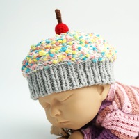 Baby Beanie - Crochet Cupcake Beanie Baby With Grey Brim